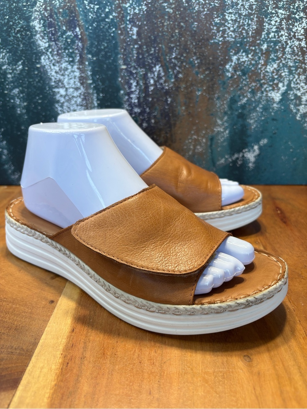 Luna Boho Italian Leather Platform Slide Sandals Tan EU 39 US 8.5 VGUC